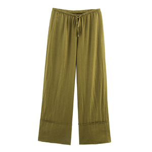 Custom High Quality Womens 100% Linen Casual Loose Wide Leg Pants for Women Elastic Waist Palazzo Pants <b>Trousers</b> - Product Image 3