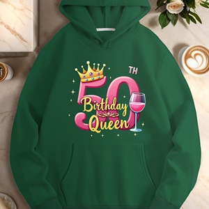 Queen Illustration Sudaderas con capucha casuales para mujer para 50 cumpleaños Impreso en tejido de punto Cuello con capucha - Product Image 1