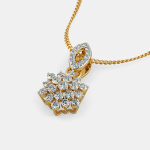 Yellow Gold Floral Lab Grown Diamond Cluster Pendant Necklace - Product Image 5