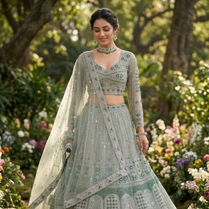 Lehenga Choli Verde Mar para Novia, con Bordado Intenso, Tela Suave de Secado Rápido para Invierno/Verano, Diseño de Alta Costura para Bodas y Fiestas, Ropa de Recepción para Mujer - Product Image 2