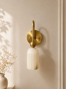 Modern Brass Wall Sconce With Alabaster Shade Indoor Lighting Fixture For Bedroom Home Decor - Product Image 3