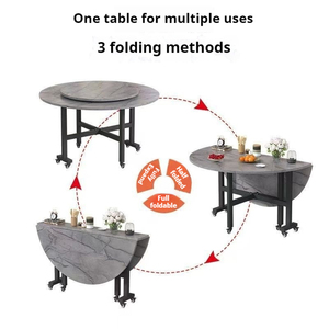 Modern Round Folding Dining <strong>Table</strong> Metal Frame Extendable Movable Space Saving Kitchen <strong>Table</strong> for <strong>Small</strong> Apartment Home Furniture - Product Image 6