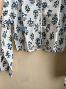 Top de Verano Estampado a Mano, Top de Algodón para Mujer, Blusa de Algodón Hecha a Mano, Cuello en V, Manga Larga, Estampado Floral, Regalo para Ella - Product Image 4