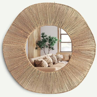 Miroir rond en jute naturel tissé à la main, cadre en jonc de mer, décoration murale, style bohème, fabriqué au Vietnam