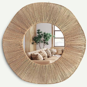 Espejo Redondo de Yute Natural Hecho a Mano con Marco de Seagrass, Decoración de Pared Estilo Bohemio, Hecho en Vietnam - Product Image 2