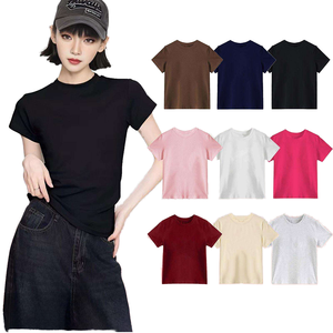 เสื้อยืดคอกลมแขนสั้นทรงเข้ารูปสำหรับผู้หญิง ผ้าฝ้ายเจอร์ซีย์ 100% น้ำหนัก 220 กรัม ผ้ากันยับ เป็นมิตรกับสิ่งแวดล้อม ระบายอากาศได้ดี ตกแต่งด้วยโลโก้ เหมาะสำหรับฤดูร้อน - Product Image 6