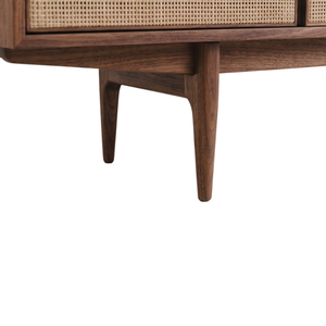 Commode moderne en bois de teck avec portes cannées, meuble de rangement autoportant en bois massif pour appartement, chambre et salon - Product Image 2