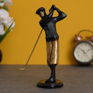 Figura Decorativa de Jugador de Golf en Metal Chapado en Oro Pulido, Hecha a Mano, con Palo de Golf, para Decoración de Hogar, Oficina, Escritorio o Estante - Product Image 1