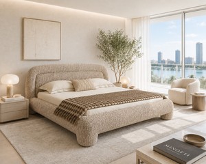 Lit plateforme italien rembourré de luxe moderne |   Cadre de lit en tissu design taille king size |   Meubles de chambre contemporains - Product Image 5