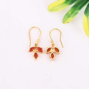 Natural <b>Red</b> Onyx Gemstone Gold Plated 925 Sterling Silver Stylish Minimalist Drop <b>Earrings</b> for Women - Product Image 4