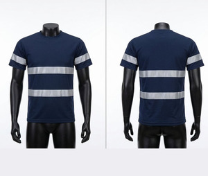 เสื้อยืดทำงานพรีเมียม 180 GSM ผ้าฝ้าย 100% สีกรมท่า แถบสะท้อนแสงด้านหน้า โลโก้สั่งทำได้ - Product Image 1