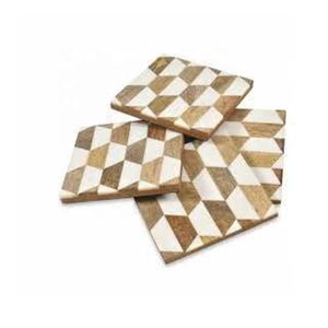 Vente chaude blanc carré motif os incrustation caboteur thé café boisson caboteur avec support ensemble de 4 pièces décoration moderne - Product Image 1