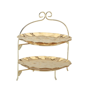 Elegante Soporte de Dos Niveles para Servir, en Acero Inoxidable Dorado, Redondo, para Cupcakes, Pasteles y Postres, Ideal para Fiestas, Suministro Directo de Fábrica - Product Image 1