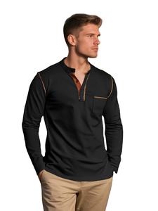 Nueva Camiseta Henley de Moda para Hombre, Camiseta Clásica de Manga Larga, Ligera, con Botones, Camiseta Informal de Verano para Vacaciones, Hecha en Bangladés - Product Image 4