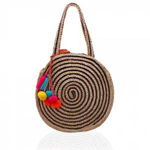Bolso Tote Redondo de Yute Natural Ecológico, Bolso de Hombro Hecho a Mano - Product Image 1