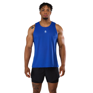 Camiseta sin mangas azul para hombre, transpirable, de malla, ajustada, para gimnasio, entrenamiento, fitness, deportes, OEM, al por mayor - Product Image 1