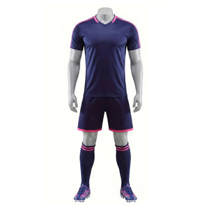Ensemble d'uniformes de football personnalisés sublimés, col en V, manches courtes, évacuation de l'humidité, kit d'équipe, uniforme de football unisexe pour adultes, vente en gros - Product Image 3