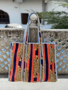 Handmade Quilted Velvet Tote <b>Bag</b>, <b>Boho</b> Jungle Print Shoulder <b>Bag</b> - Product Image 3