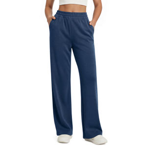 Pantalon large pour femme à prix abordable, couleur unie, coupe ample, taille haute élastique, en coton, style décontracté automne - Product Image 1
