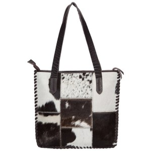 Bolso de mano para mujer, de cuero, con diseño geométrico, hecho a mano, con pelo de vaca, bandolera, con cremallera. - Product Image 1