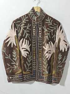 Veste Suzani en velours tricoté respirant, brodée à la main, à motif floral, col montant, pour femme, ethnique, ouzbèque, automne-hiver - Product Image 2