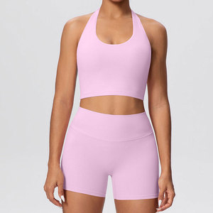 High Quality 2 Piece Fitness Clothing Women Yoga Wear Set High Elastic <b>Running</b> Sports Gym Fitness Set Compression Shorts - Product Image 5