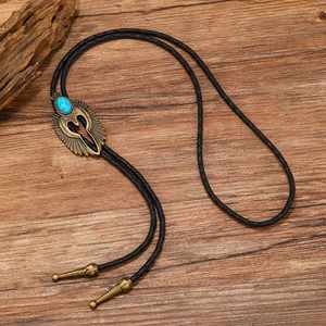 Boutons de manchette raffinés, pinces à cravate, pendentif Bolo Faucon Turquoise 2,4 pouces en acier inoxydable pur, cordon en cuir noir réglable pour hommes et garçons - Product Image 4