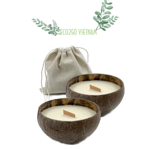 Bougie en coquille de noix de coco - Bougie parfumée écologique biodégradable pour les fêtes, faite à la main et légère, de Eco2go Vietnam - Product Image 1