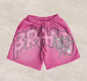 Pantalones Cortos Casuales Rosas para Hombre con Logotipo de Marca y Estampado de Telaraña, Cintura con Cordón Ajustable, Transpirables, de Poliéster, Deportivos - Product Image 1
