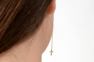 Pendientes de Cadena de Oro Amarillo Sólido 9K 10K 14K 18K, Pendientes Delicados de Cadena de Cable, Joyería Minimalista para Mujer - Product Image 3