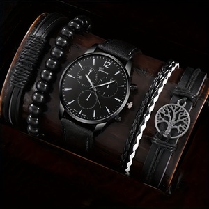 192014 Men's Casual Quartz <b>Watch</b> & <b>Black</b> Life Tree Hand Rope Set, Ideal Choice for Gifts - Product Image 4