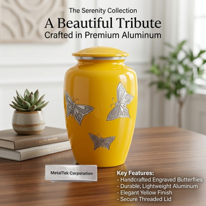 Nueva urna de cremación amarilla personalizada con mariposas grabadas a mano, urnas funerarias decorativas para cenizas de adultos. - Product Image 6
