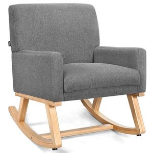 Sedia a Dondolo Imbottita con Base in Legno Massello per Uso in Soggiorno - Product Image 5