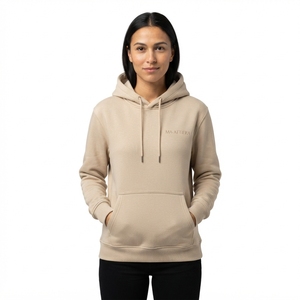 Sudadera con Capucha Beige para Mujer, de Felpa, con Bolsillo Canguro, Estilo Casual, Urbano, con Logotipo Personalizado - Product Image 1