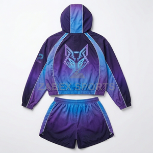 Premium <b>Women's</b> Two Piece Sports Lounge Set Cropped Hooded <b>Jacket</b> and Shorts Training Outfit <b>Women's</b> Athletic Crop Hoodie - Product Image 2