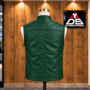 Custom <b>Men's</b> Stand Collar Zipper Front Leather <b>Vest</b> Comfort Fit Pockets Moto Biker Style Outerwear Leather <b>For</b> <b>Men</b> Custom - Product Image 2