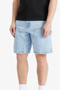 Shorts cargo en coton bleu clair pour homme, taille mi-haute, fermeture boutonnée, style décontracté Bermuda, couleur unie, tissu tissé, poches - Product Image 4