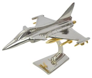 Modèle d'avion de chasse Rafale en métal avec support, argenté et doré, en métal moulé sous pression, objet de collection pour la décoration de bureau, de maison ou de bureau. - Product Image 1