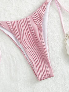Ensemble bikini côtelé deux pièces pour femme, maillot de bain croisé à dos nu, bas string, couleur unie, extensible, tenue de plage - Product Image 4