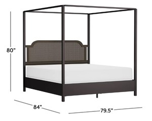 Modern Wooden Canopy <b>Bed</b> <b>Frame</b> King Size Upholstered <b>Rattan</b> Headboard Black and Natural Bedroom Furniture - Product Image 6
