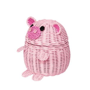 Cute Pig Toy <b>Storage</b> <b>Basket</b> Rattan Nursery Room Furniture Kids Room Organizer For Toys And Books Decorative Gift Wholesale - Product Image 2
