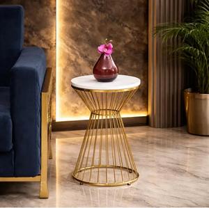 Modern Marble Top <b>Console</b> <b>Table</b> with <b>Gold</b> Metal Pedestal Base Contemporary Entryway Accent Furniture - Product Image 2