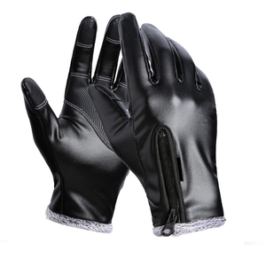 Leather Gloves Wrist Length <b>Thermal</b> Faux Fur Lining Plain Style Winter Warmth Casual Daily Use - Product Image 2
