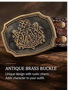 Ceinture en cuir western sculptée à la main avec une boucle ornée d'un motif géométrique d'inspiration vintage et d'un design durable. - Product Image 5