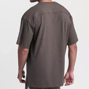 Camiseta de algodón oversize para hombre, azul claro, de manga regular, cuello redondo, diseño estampado casual, peso pesado, hombros caídos - Product Image 6