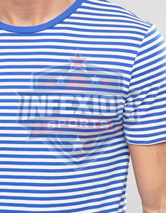 เสื้อยืดแขนสั้นลายทางสำหรับผู้ชาย คอกลม ทรงปกติ ผ้าฝ้ายเจอร์ซีย์ลำลอง - Product Image 4