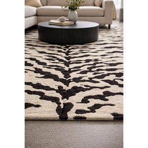 Hand Tufted Wool Area <b>Rug</b> <b>Black</b> and Ivory Animal Stripe Low Pile for Living Room and <b>Bedroom</b> - Product Image 3