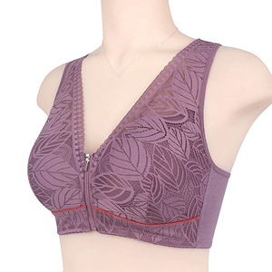 Soft Cotton Cup Front Zipper Middle Aged Underwear Ladies No Steel <b>Ring</b> Vest Lace <b>Adjusted</b>-straps Large <b>Size</b> Bra Breathable Sexy - Product Image 2