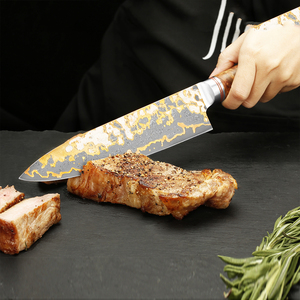 Couteau de cuisine artisanal en acier damas cuivré avec motif superposé distinctif, manche personnalisé, artisanat de qualité supérieure, couteau de chef - Product Image 1