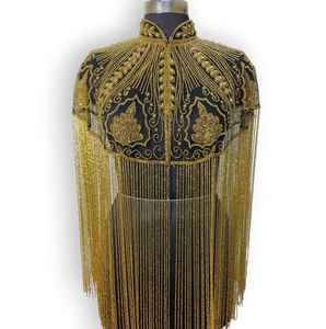 Capa de Novia de Lujo con Flecos de Cuentas Doradas, Bolero de Cristal Hecho a Mano para Vestido de Noche de Novia, Fabricante - Product Image 1